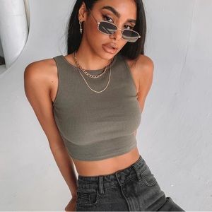 Princess Polly | Olive Green Ribbed Darlington Crop Top